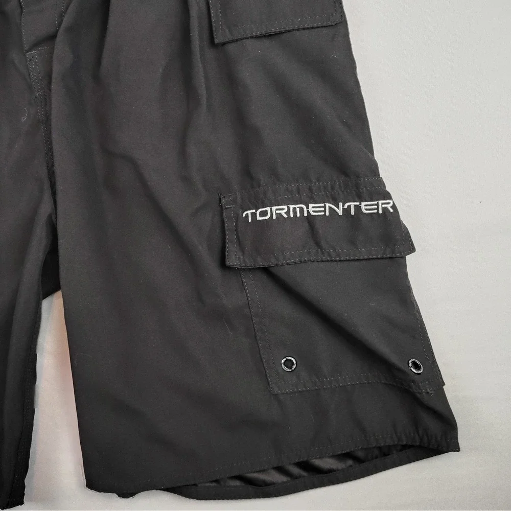Tormenter Mens Size 38 Board Shorts Swim Trunks Black Fish Skeleton Graphic